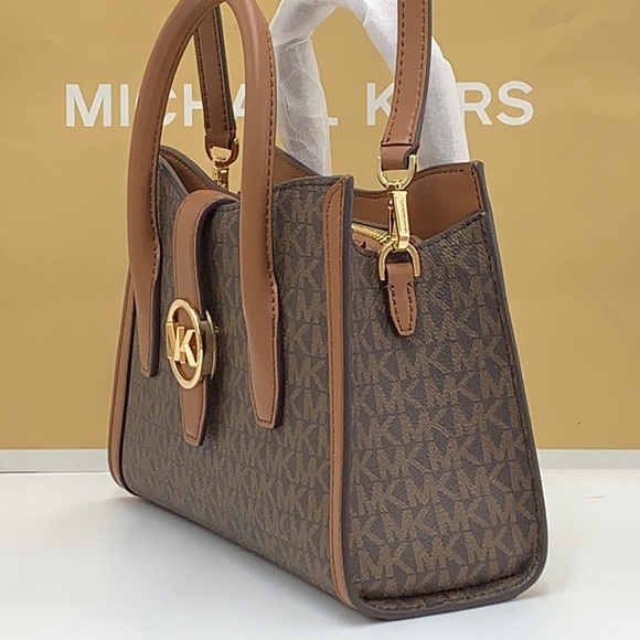 MICHAEL KORS GABBY SMALL TOP ZIP CURVE SATCHEL CROSSBODY BROWN SIGNATURE COLOR - Picture 8 of 16